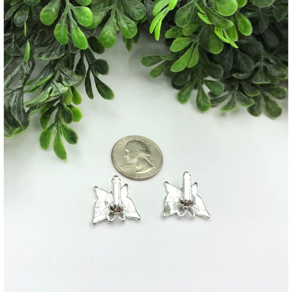 Earrings clip on silver tone butterflies - Picture 2 of 2
